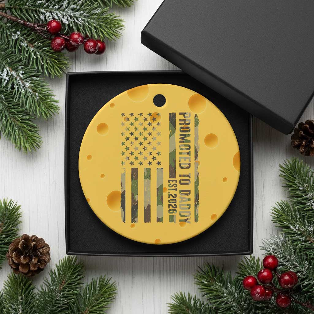 Camouflage Patriotic Dad 2026 Ceramic Ornament USA Flag New Father Announcement TS12 1pc Yellow Cheese Print Your Wear