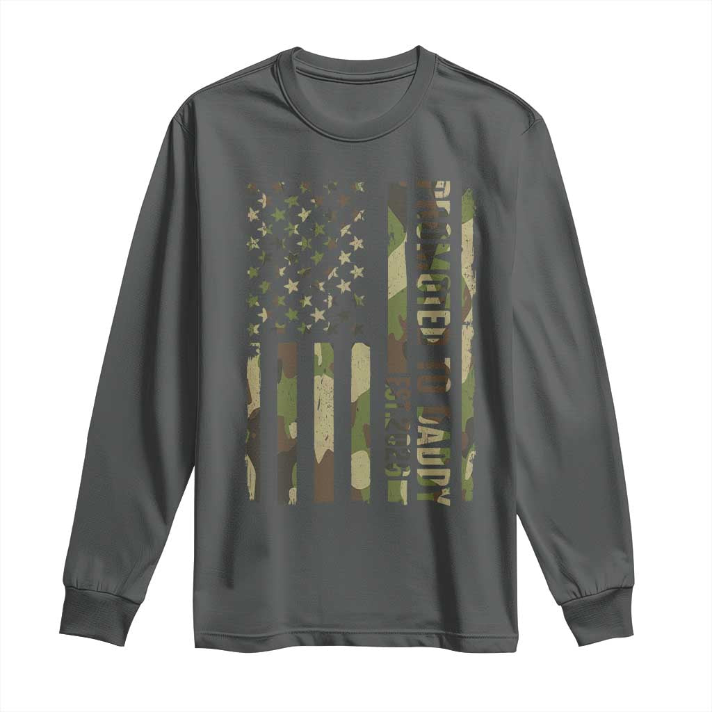 Camouflage Patriotic Dad 2026 Long Sleeve Shirt USA Flag New Father Announcement TS12 Dark Heather Print Your Wear