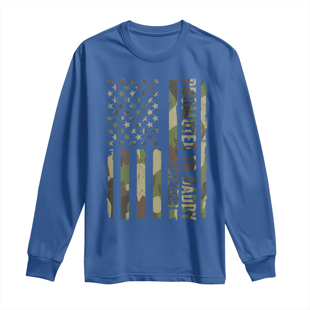 Camouflage Patriotic Dad 2026 Long Sleeve Shirt USA Flag New Father Announcement TS12 Royal Blue Print Your Wear