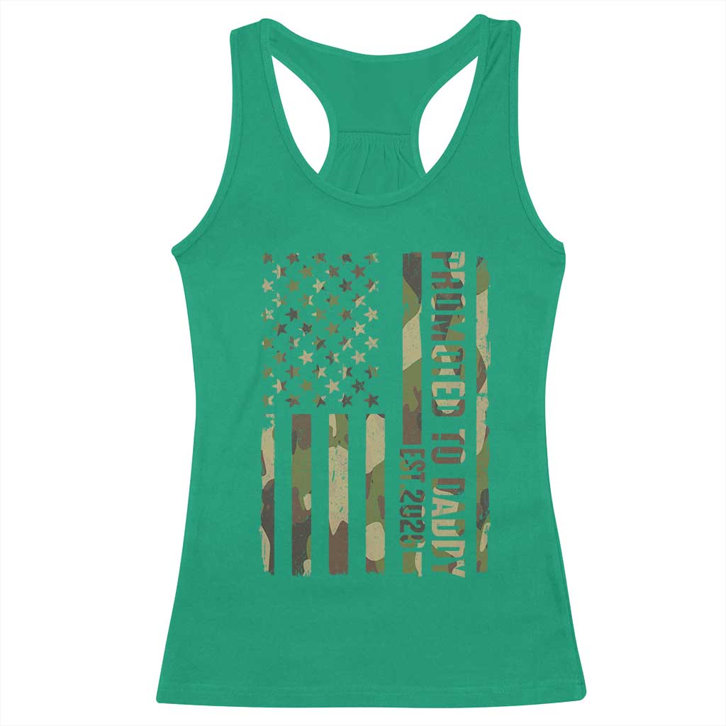Camouflage Patriotic Dad 2026 Racerback Tank Top USA Flag New Father Announcement TS12 Irish Green Print Your Wear