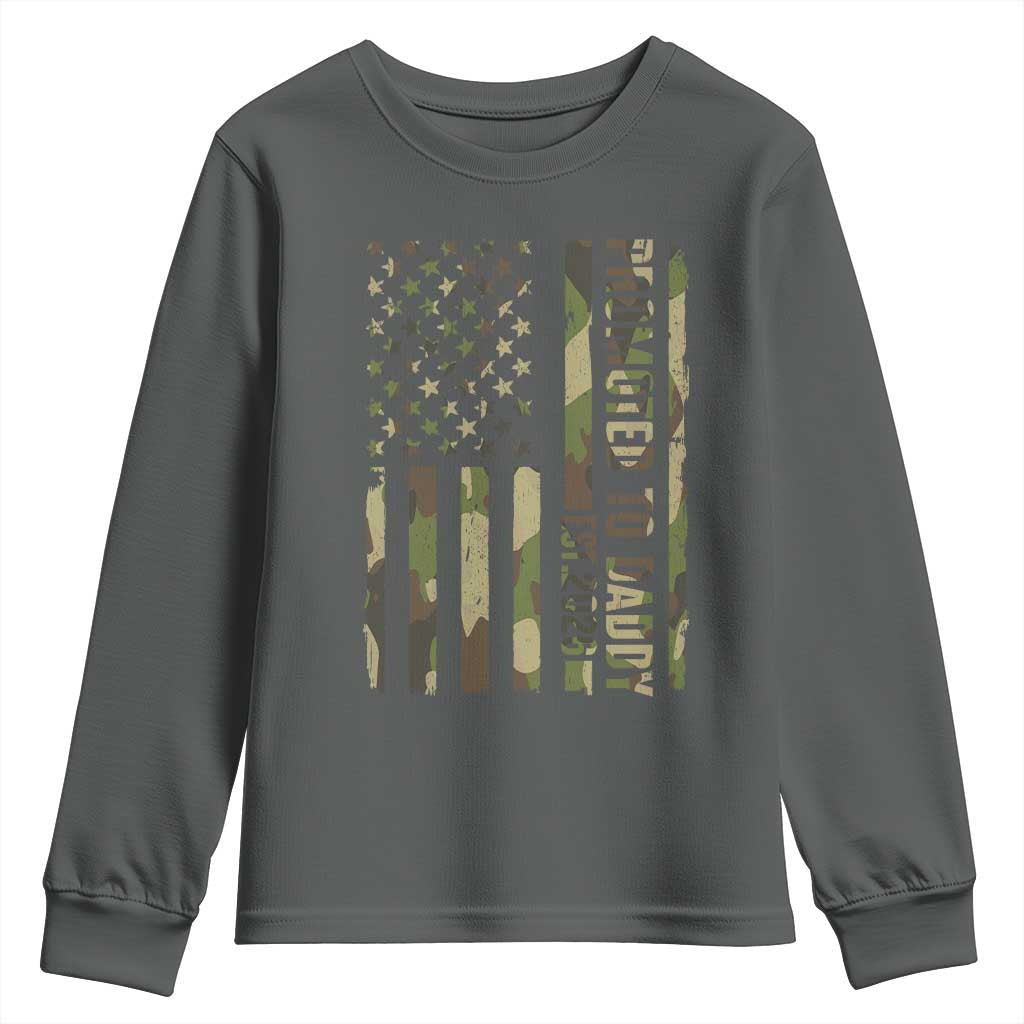 Camouflage Patriotic Dad 2026 Youth Sweatshirt USA Flag New Father Announcement TS12 Dark Heather Print Your Wear