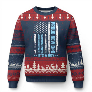 Proud New Dad Its A Boy Ugly Christmas Sweater Patriotic First Fathers Day Gift TS12 Navy Red Print Your Wear