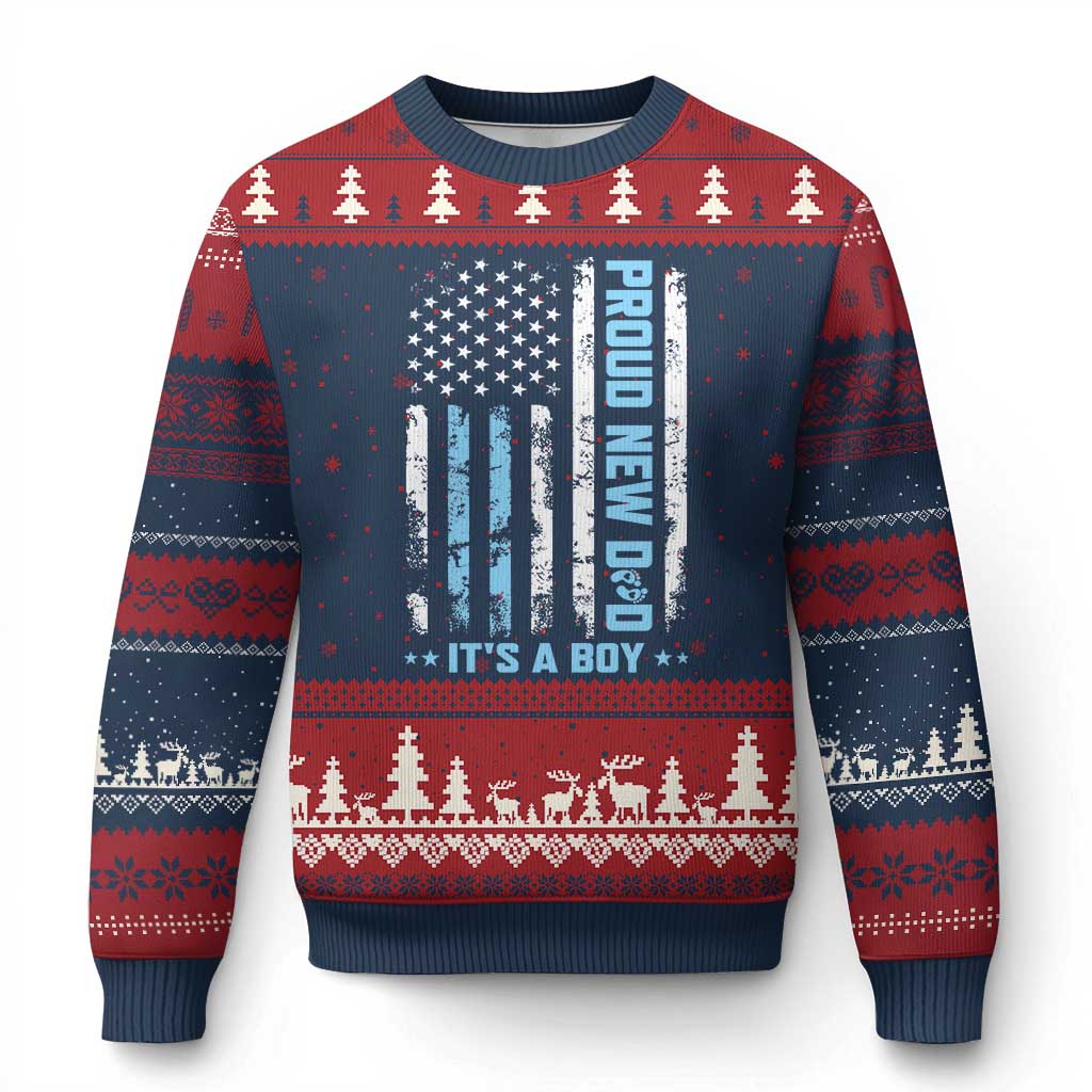 Proud New Dad Its A Boy Ugly Christmas Sweater Patriotic First Fathers Day Gift TS12 Navy Red Print Your Wear