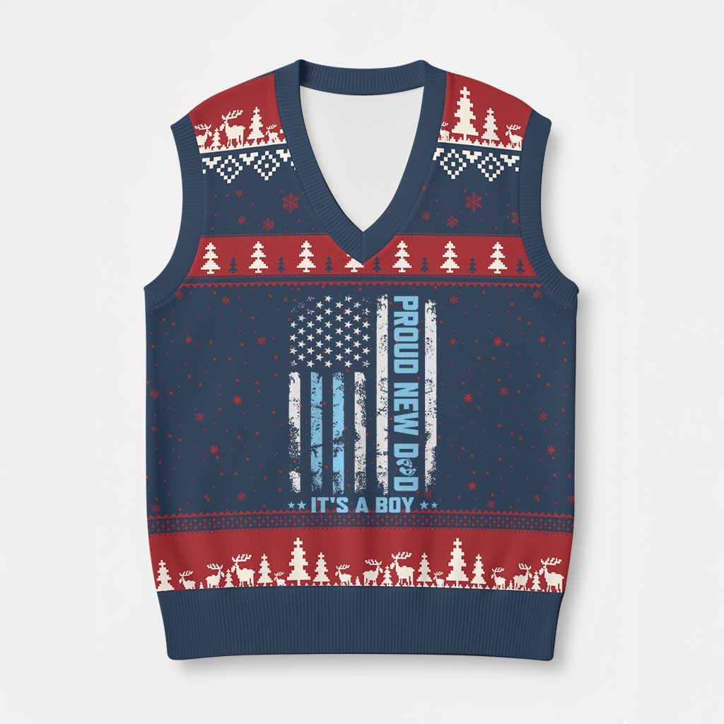 Proud New Dad Its A Boy V-Neck Knit Sweater Vest Patriotic First Fathers Day Gift TS12 Navy Red Print Your Wear