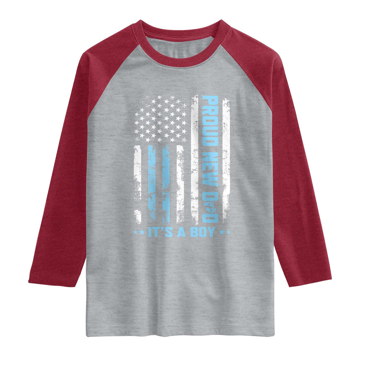 Proud New Dad Its A Boy Raglan Shirt Patriotic First Fathers Day Gift TS12 Heather Gray Heather Red Print Your Wear