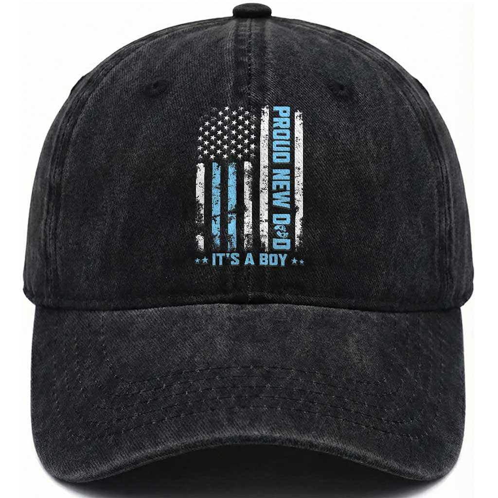 Proud New Dad Its A Boy Washed Cotton Baseball Cap Patriotic First Fathers Day Gift TS12 Print Your Wear