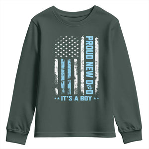 Proud New Dad Its A Boy Youth Sweatshirt Patriotic First Fathers Day Gift TS12 Dark Forest Green Print Your Wear
