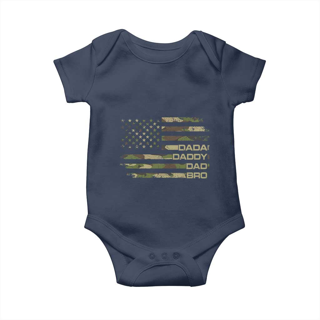 Dada Daddy Dad Bro Camo American Flag Baby Onesie Patriotic Fathers Day Gift TS12 Navy Print Your Wear
