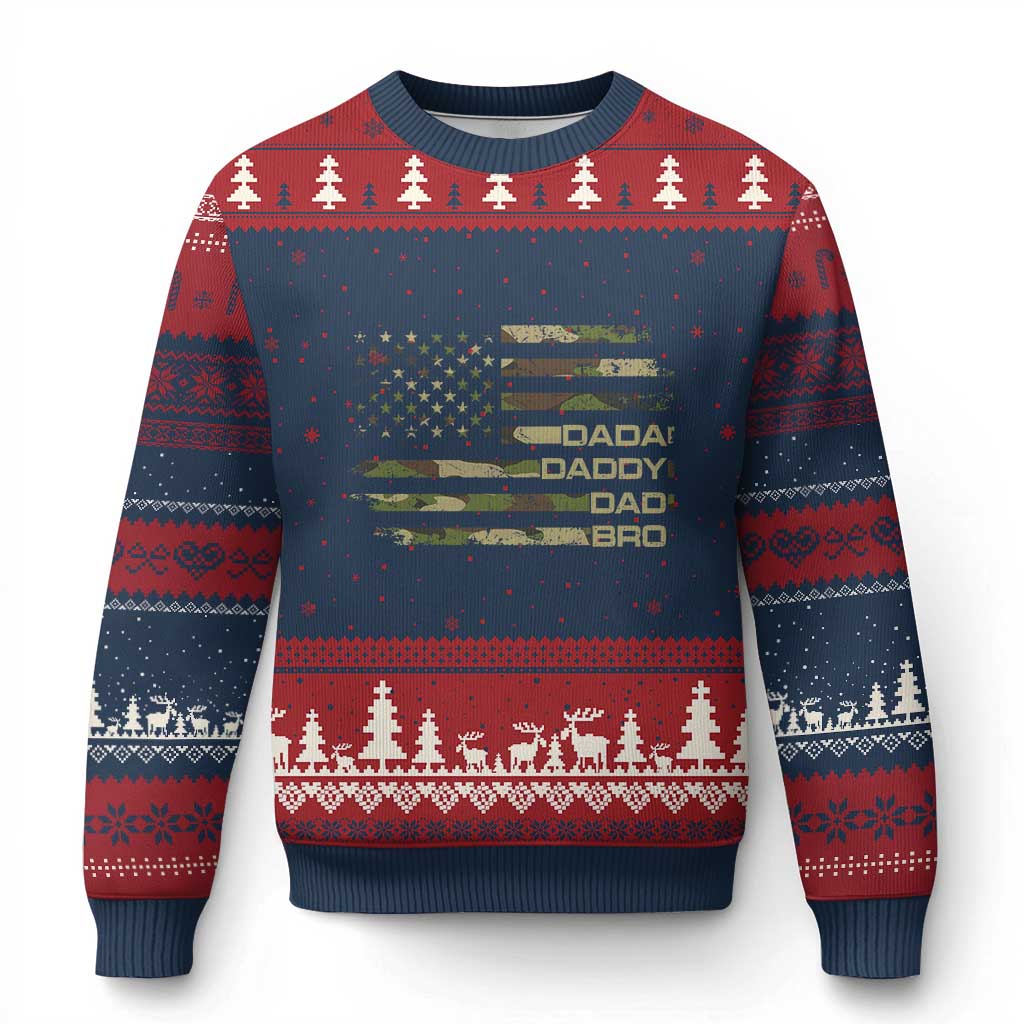 Dada Daddy Dad Bro Camo American Flag Ugly Christmas Sweater Patriotic Fathers Day Gift TS12 Navy Red Print Your Wear