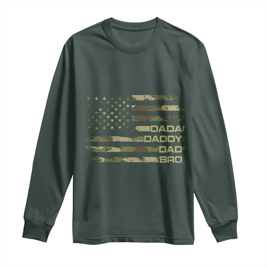 Dada Daddy Dad Bro Camo American Flag Long Sleeve Shirt Patriotic Fathers Day Gift TS12 Dark Forest Green Print Your Wear