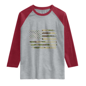 Dada Daddy Dad Bro Camo American Flag Raglan Shirt Patriotic Fathers Day Gift TS12 Heather Gray Heather Red Print Your Wear