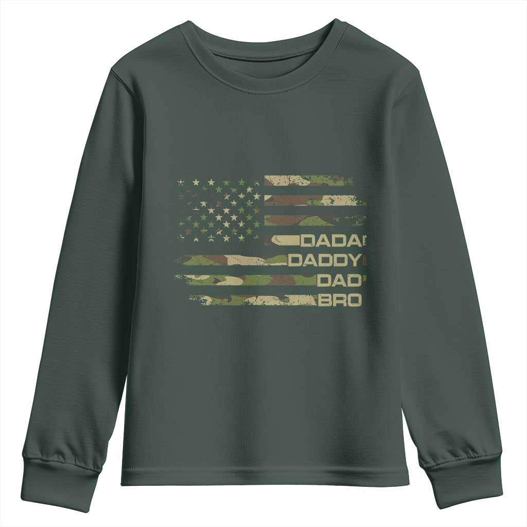 Dada Daddy Dad Bro Camo American Flag Youth Sweatshirt Patriotic Fathers Day Gift TS12 Dark Forest Green Print Your Wear