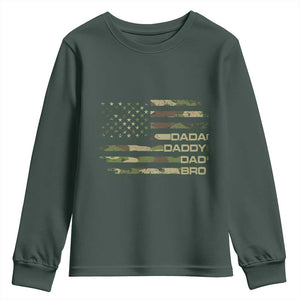 Dada Daddy Dad Bro Camo American Flag Youth Sweatshirt Patriotic Fathers Day Gift TS12 Dark Forest Green Print Your Wear