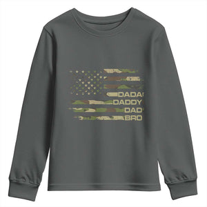 Dada Daddy Dad Bro Camo American Flag Youth Sweatshirt Patriotic Fathers Day Gift TS12 Dark Heather Print Your Wear