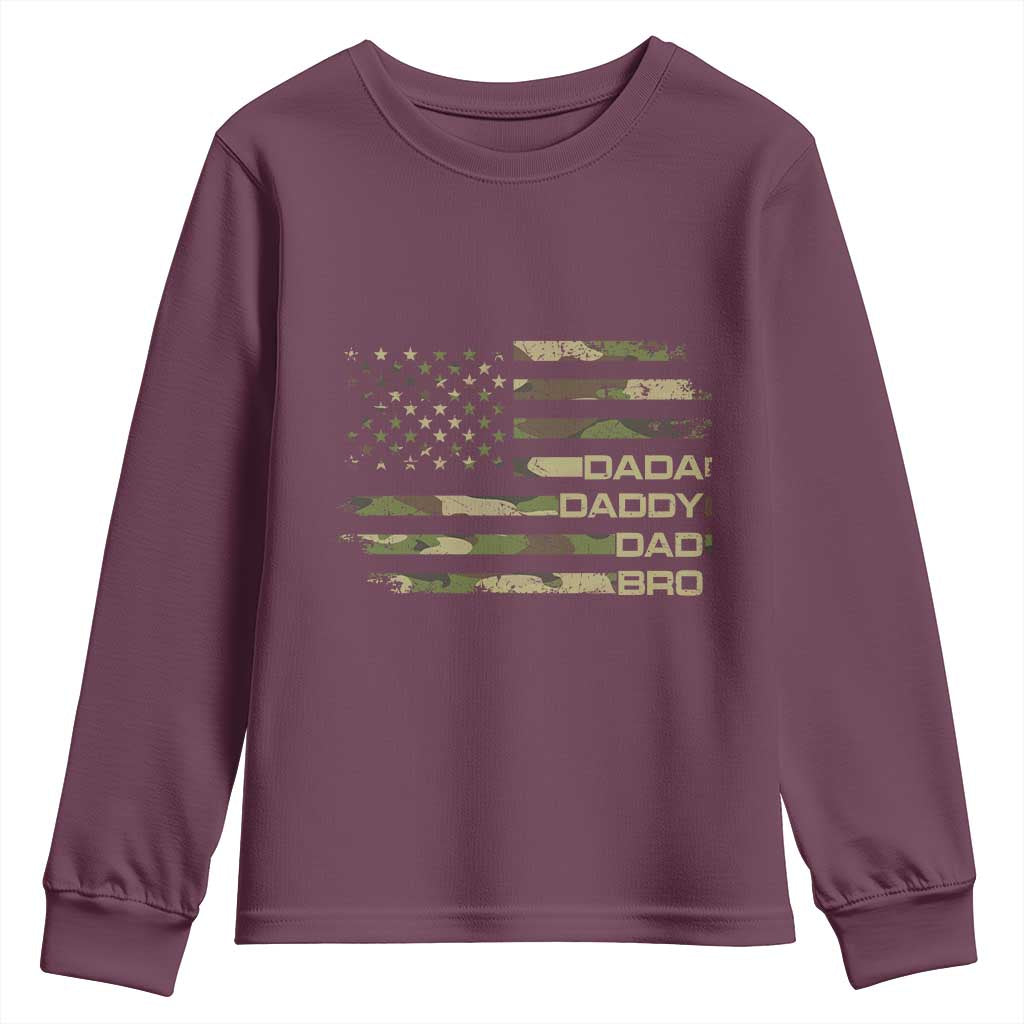 Dada Daddy Dad Bro Camo American Flag Youth Sweatshirt Patriotic Fathers Day Gift TS12 Maroon Print Your Wear