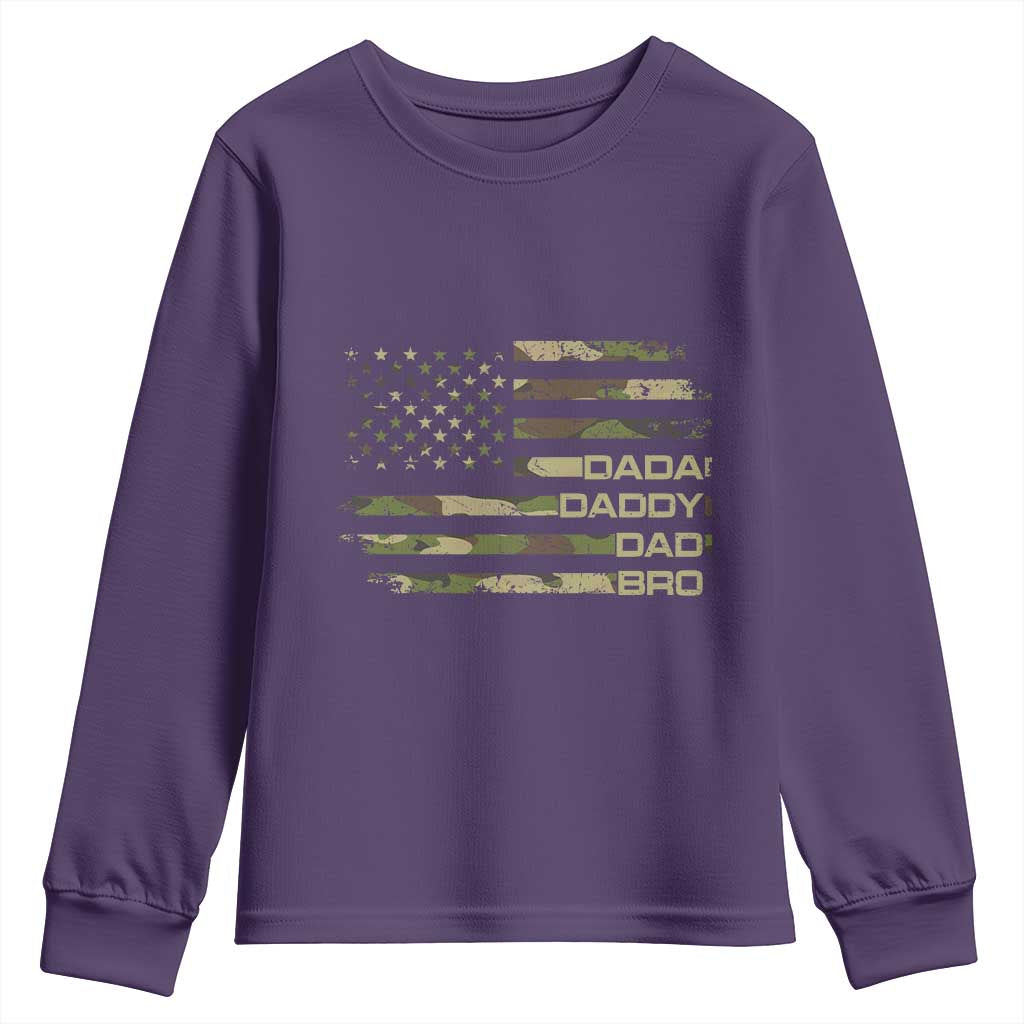 Dada Daddy Dad Bro Camo American Flag Youth Sweatshirt Patriotic Fathers Day Gift TS12 Purple Print Your Wear