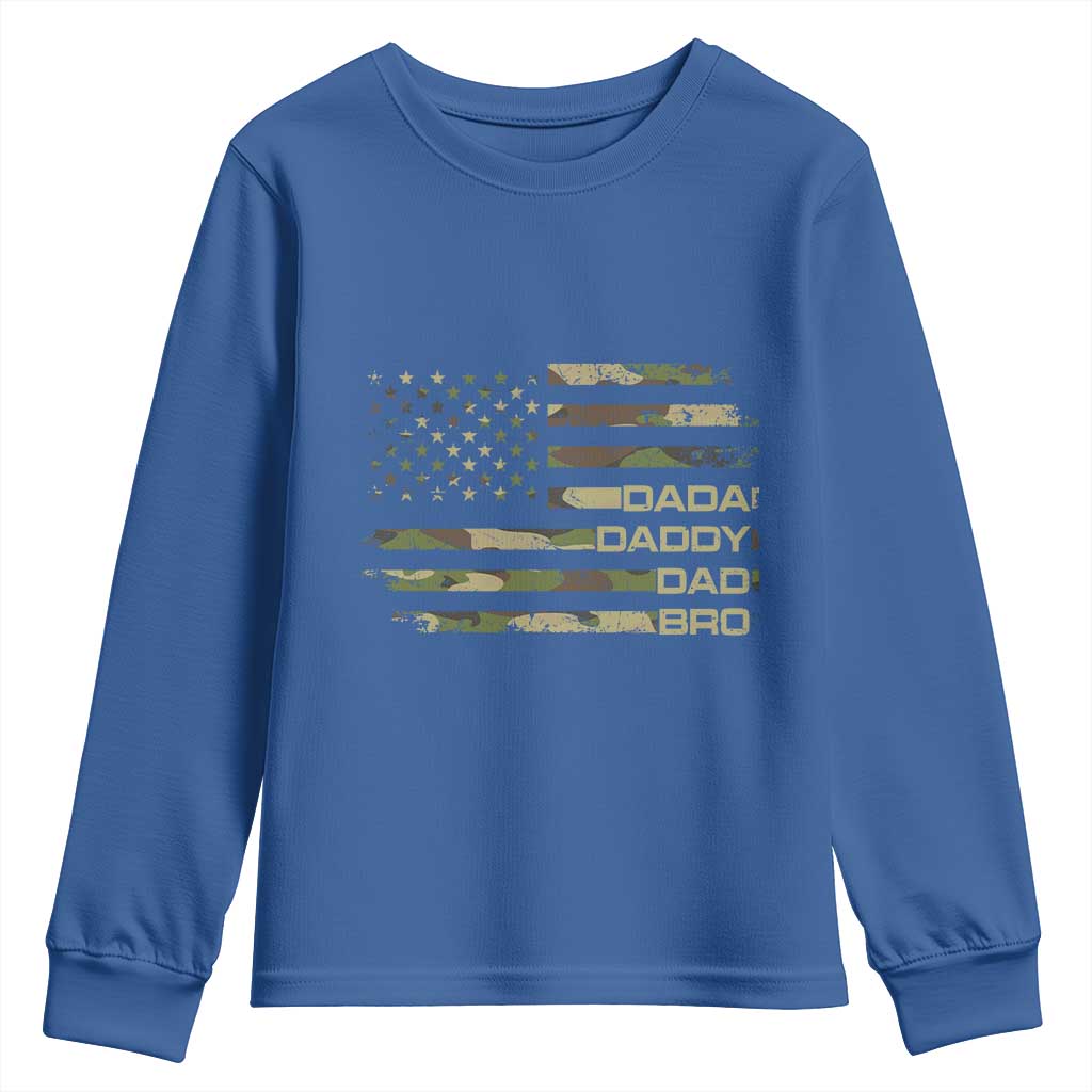 Dada Daddy Dad Bro Camo American Flag Youth Sweatshirt Patriotic Fathers Day Gift TS12 Royal Blue Print Your Wear