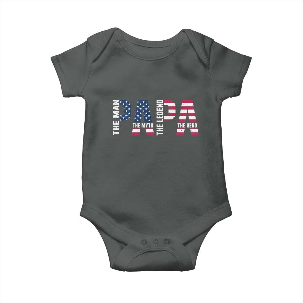 Vintage American Flag Papa The Man The Myth The Legend Baby Onesie Fathers Day Gift TS12 Dark Heather Print Your Wear