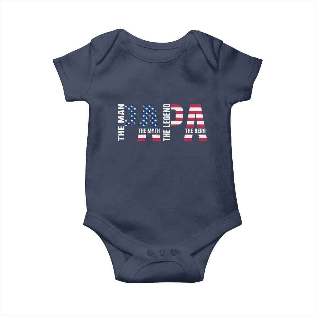 Vintage American Flag Papa The Man The Myth The Legend Baby Onesie Fathers Day Gift TS12 Navy Print Your Wear