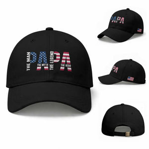 Vintage American Flag Papa The Man The Myth The Legend Baseball Cap Fathers Day Gift TS12 Baseball Cap Universal Fit Black Print Your Wear