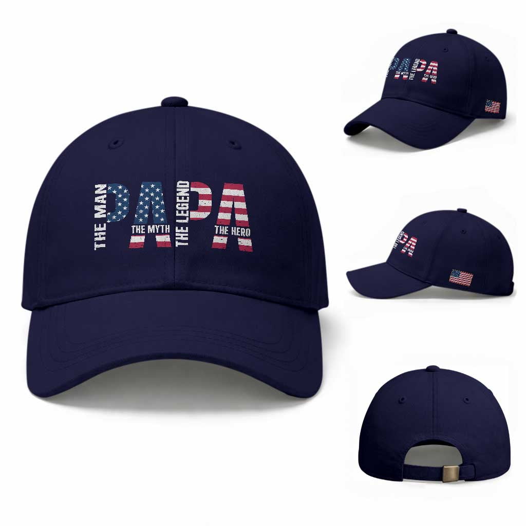 Vintage American Flag Papa The Man The Myth The Legend Baseball Cap Fathers Day Gift TS12 Baseball Cap Universal Fit Dark Blue Print Your Wear