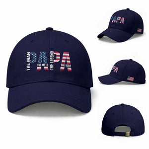 Vintage American Flag Papa The Man The Myth The Legend Baseball Cap Fathers Day Gift TS12 Baseball Cap Universal Fit Dark Blue Print Your Wear