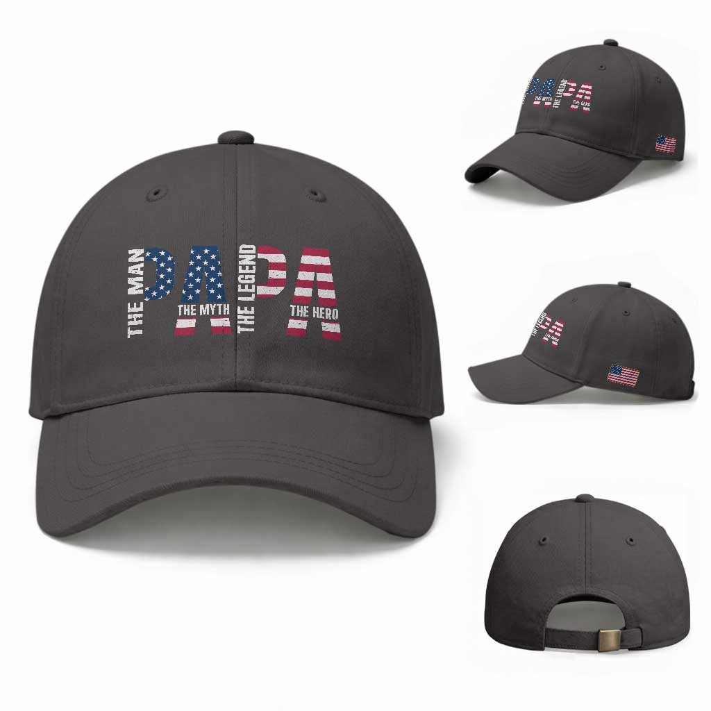 Vintage American Flag Papa The Man The Myth The Legend Baseball Cap Fathers Day Gift TS12 Baseball Cap Universal Fit Dark Gray Print Your Wear