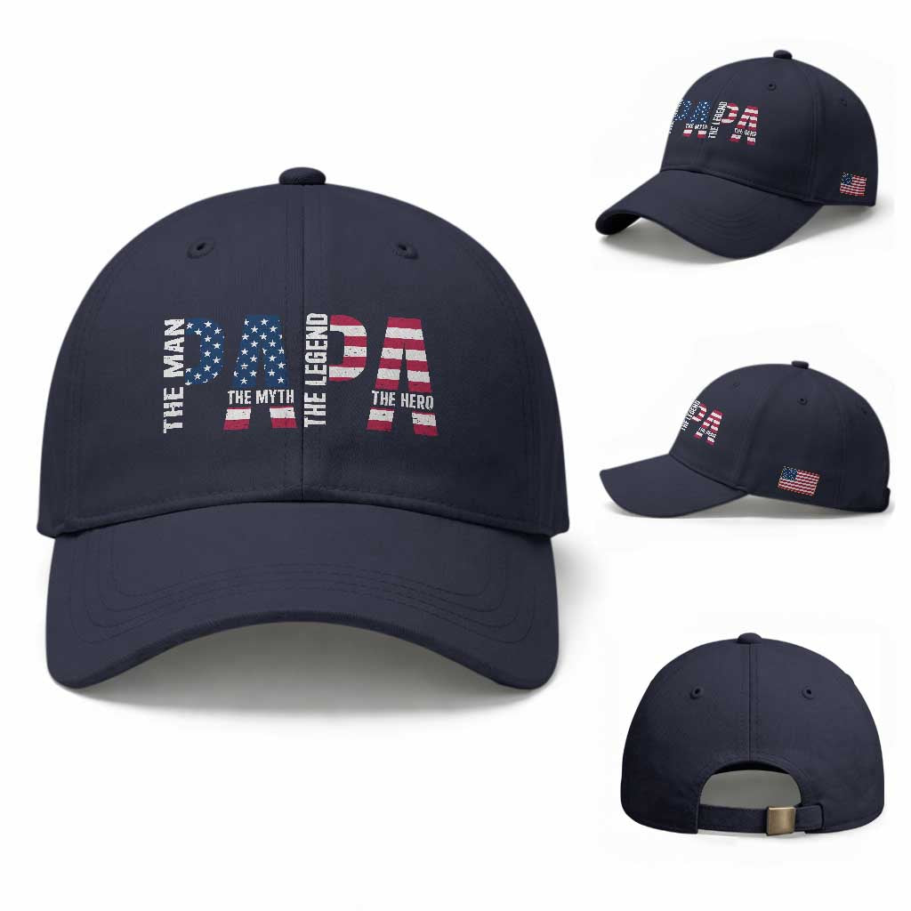 Vintage American Flag Papa The Man The Myth The Legend Baseball Cap Fathers Day Gift TS12 Baseball Cap Universal Fit Navy Print Your Wear