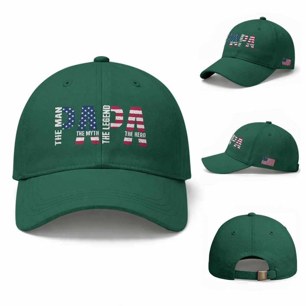 Vintage American Flag Papa The Man The Myth The Legend Baseball Cap Fathers Day Gift TS12 Baseball Cap Universal Fit Irish Green Print Your Wear