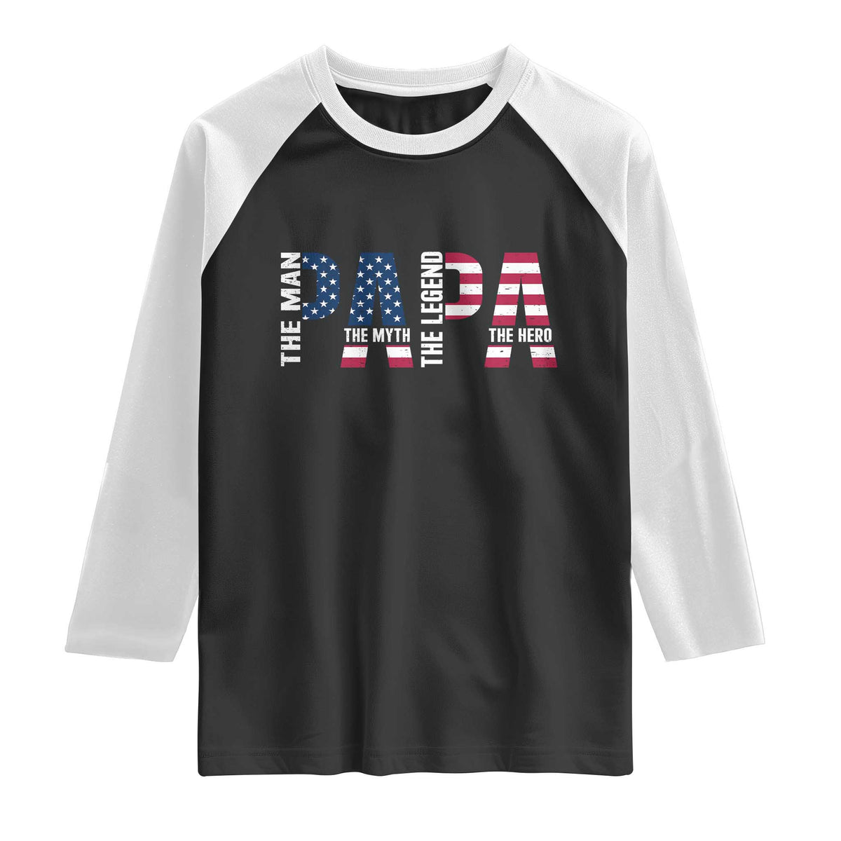 Vintage American Flag Papa The Man The Myth The Legend Raglan Shirt Fathers Day Gift TS12 Black White Print Your Wear