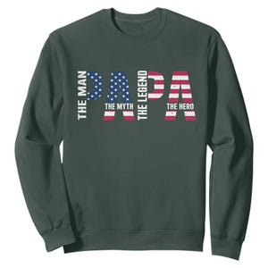 Vintage American Flag Papa The Man The Myth The Legend Sweatshirt Fathers Day Gift TS12 Dark Forest Green Print Your Wear