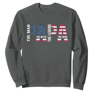 Vintage American Flag Papa The Man The Myth The Legend Sweatshirt Fathers Day Gift TS12 Dark Heather Print Your Wear