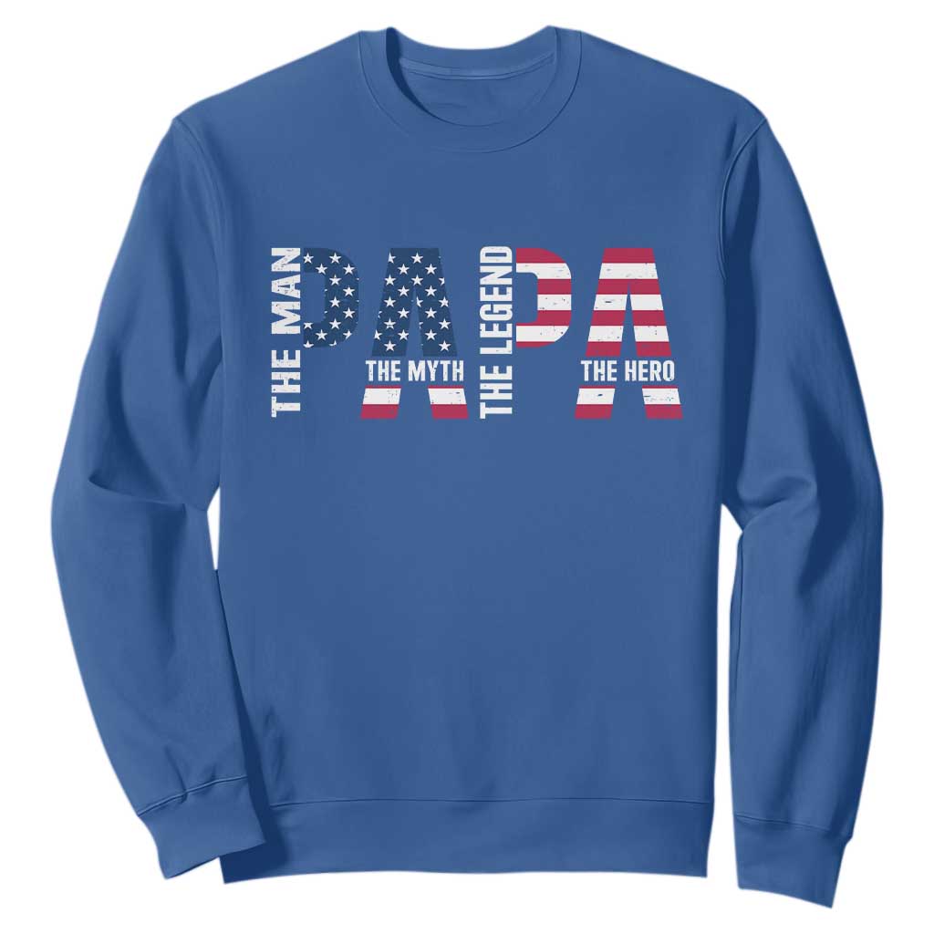 Vintage American Flag Papa The Man The Myth The Legend Sweatshirt Fathers Day Gift TS12 Royal Blue Print Your Wear