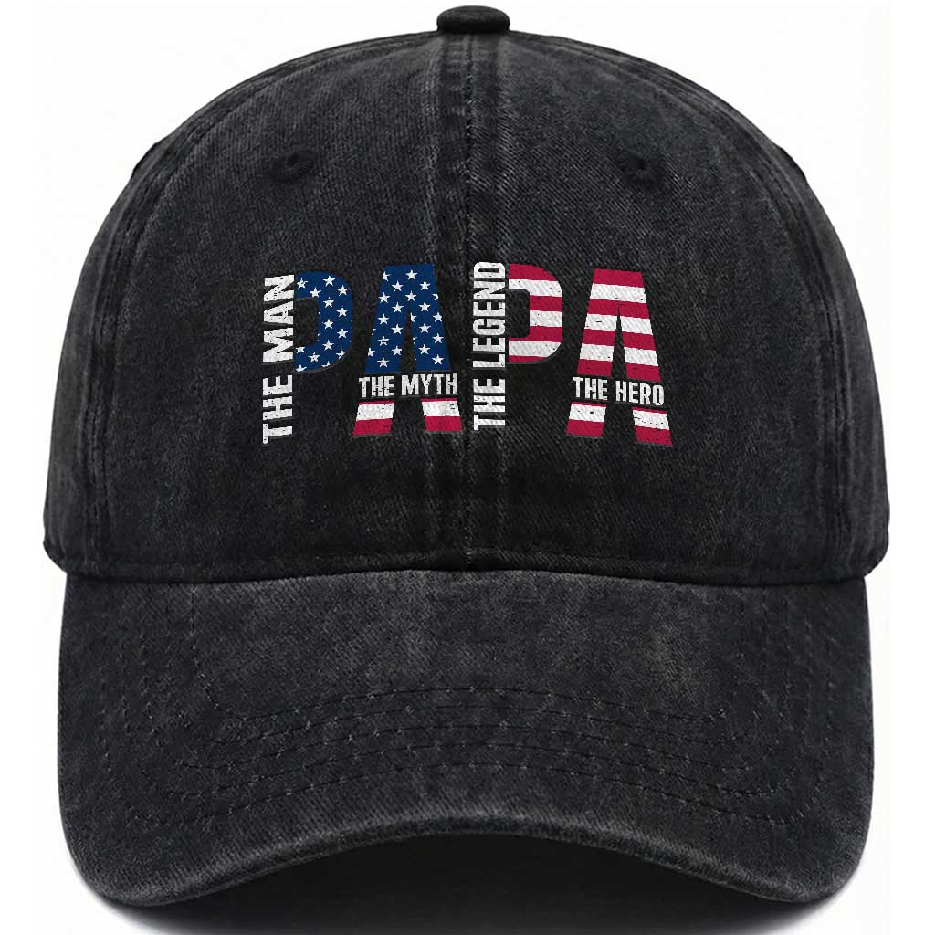 Vintage American Flag Papa The Man The Myth The Legend Washed Cotton Baseball Cap Fathers Day Gift TS12 Print Your Wear