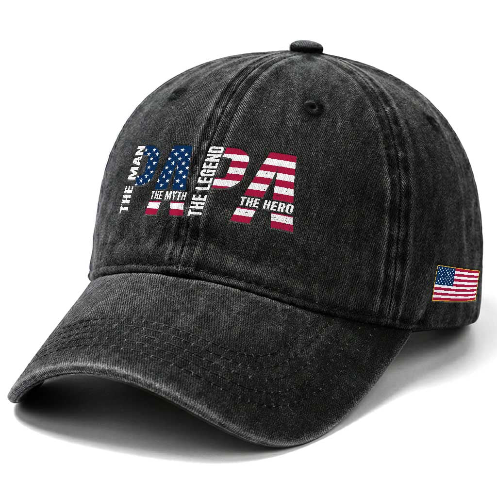 Vintage American Flag Papa The Man The Myth The Legend Washed Cotton Baseball Cap Fathers Day Gift TS12 Print Your Wear