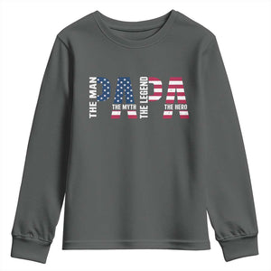 Vintage American Flag Papa The Man The Myth The Legend Youth Sweatshirt Fathers Day Gift TS12 Dark Heather Print Your Wear