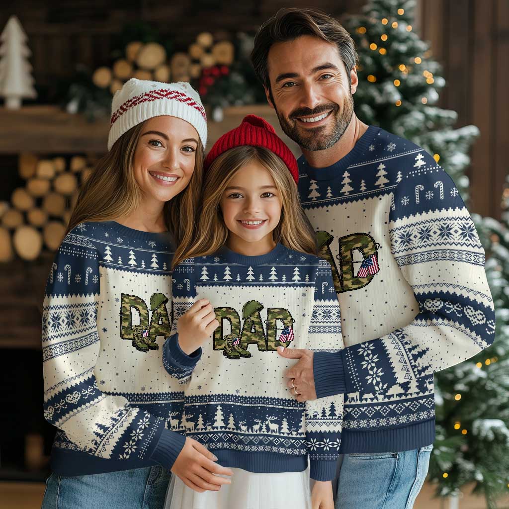 Proud Army Dad USA Flag Camo Ugly Christmas Sweater Fathers Day Gift TS12 Beige Navy Print Your Wear