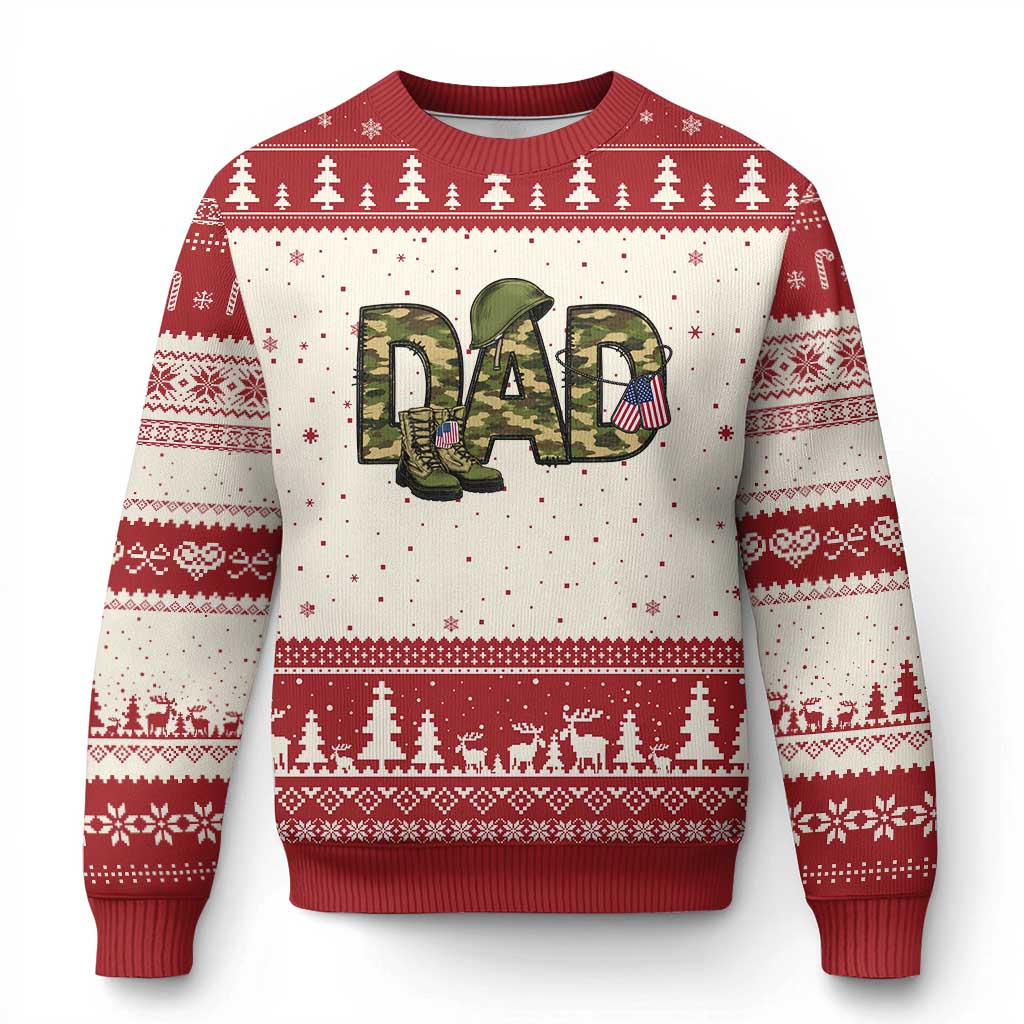 Proud Army Dad USA Flag Camo Ugly Christmas Sweater Fathers Day Gift TS12 Beige Red Print Your Wear