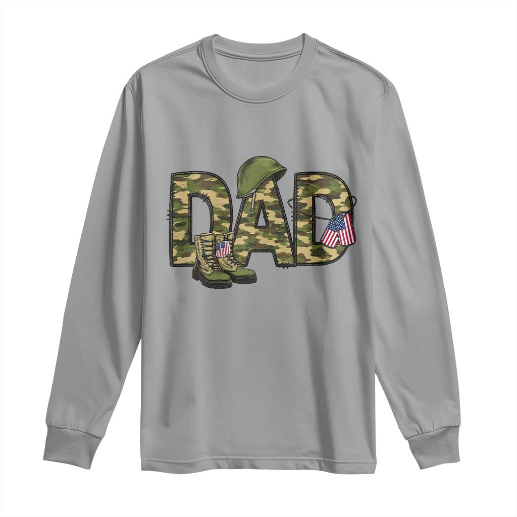 Proud Army Dad USA Flag Camo Long Sleeve Shirt Fathers Day Gift TS12 Sport Gray Print Your Wear