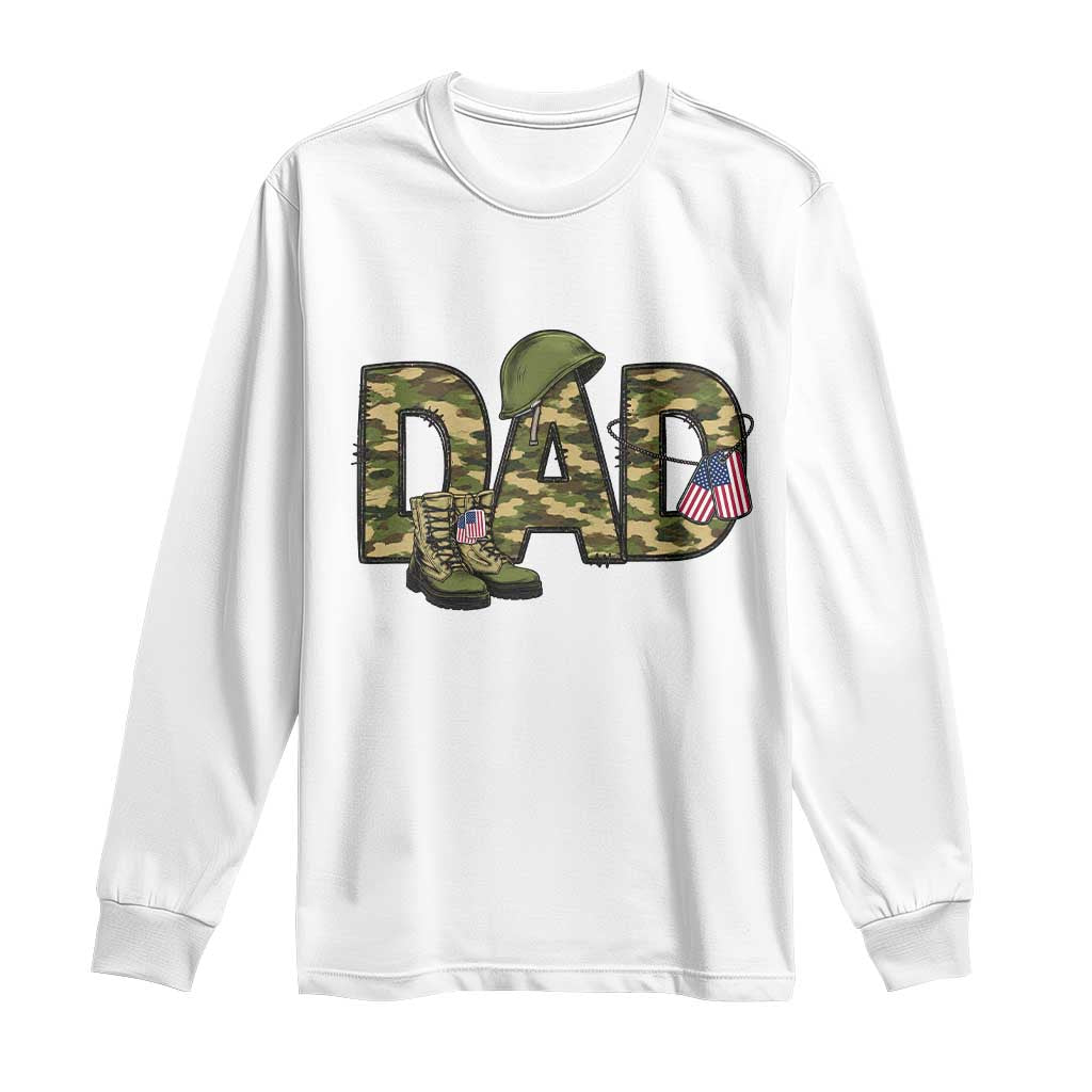 Proud Army Dad USA Flag Camo Long Sleeve Shirt Fathers Day Gift TS12 White Print Your Wear