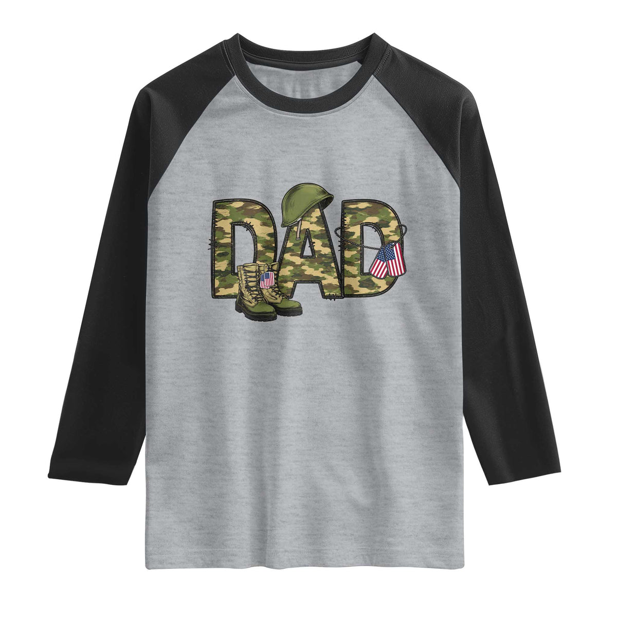 Proud Army Dad USA Flag Camo Raglan Shirt Fathers Day Gift TS12 Heather Gray Black Print Your Wear