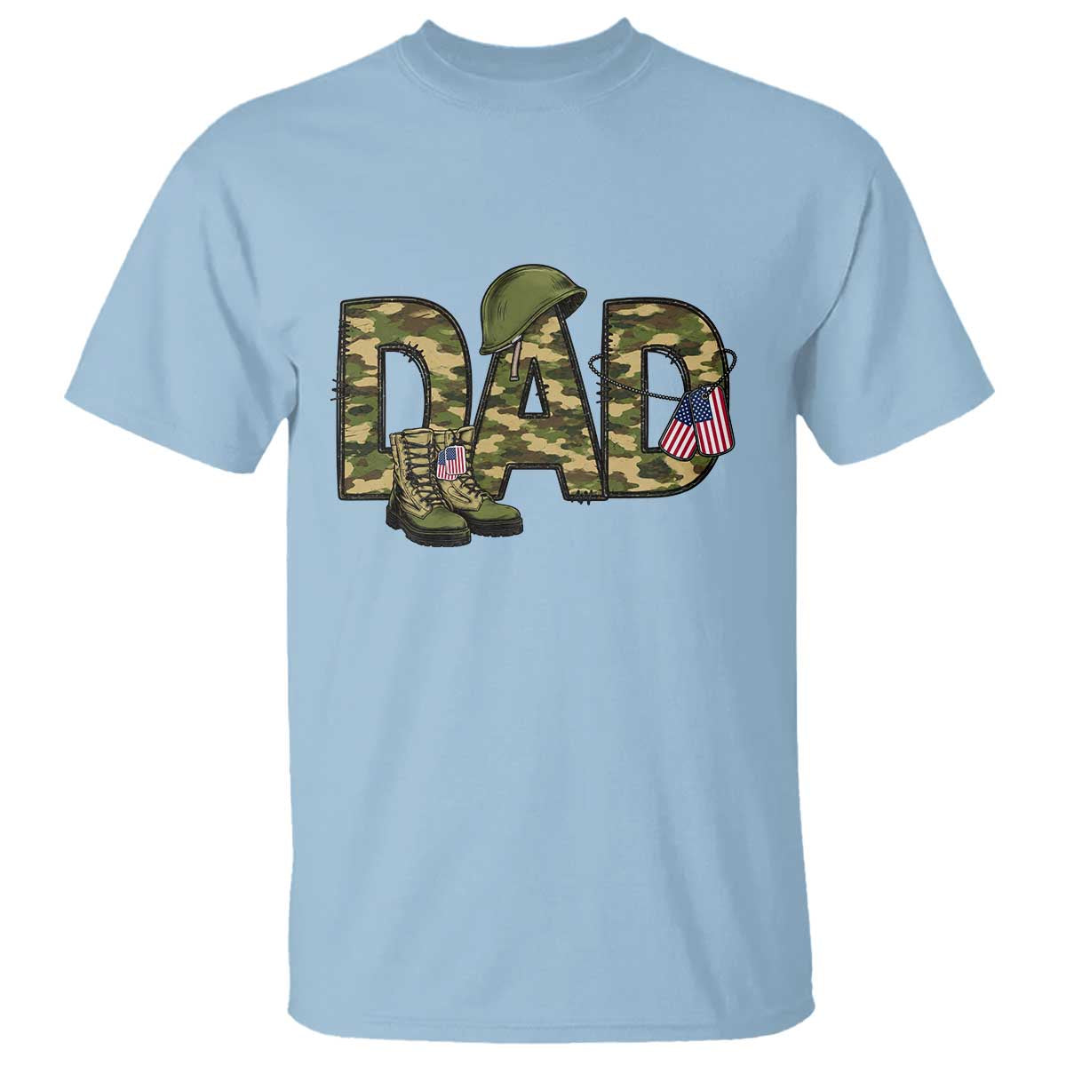 Proud Army Dad USA Flag Camo T Shirt Fathers Day Gift TS12 Light Blue Print Your Wear