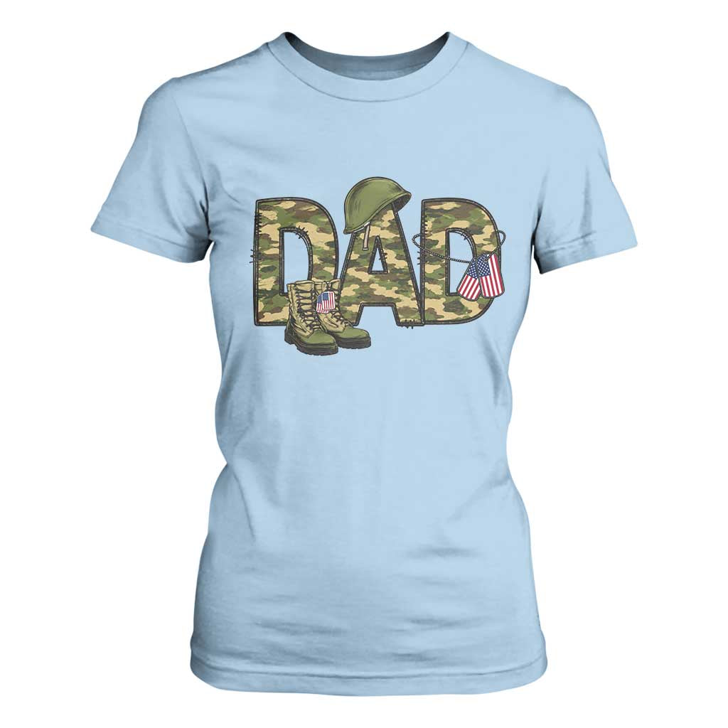 Proud Army Dad USA Flag Camo T Shirt For Women Fathers Day Gift TS12 Light Blue Print Your Wear