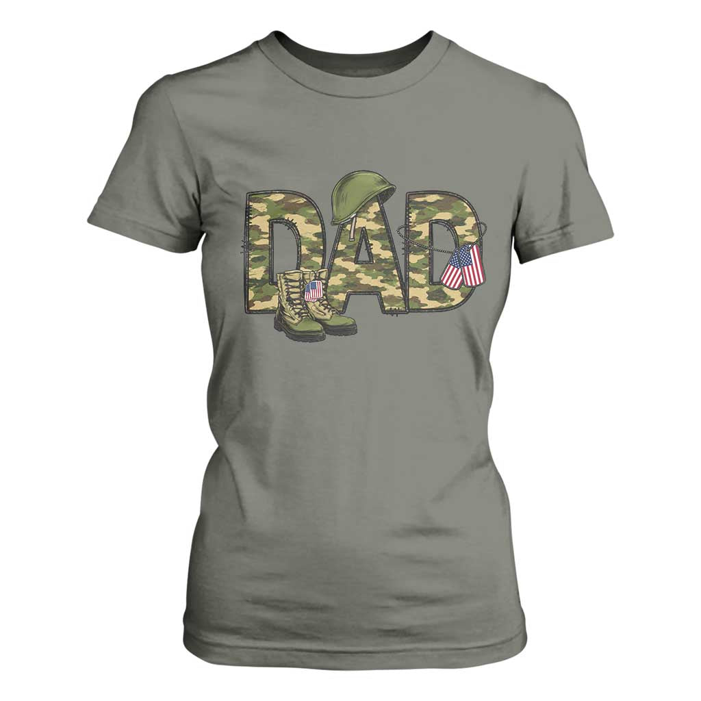 Proud Army Dad USA Flag Camo T Shirt For Women Fathers Day Gift TS12 Military Green Print Your Wear
