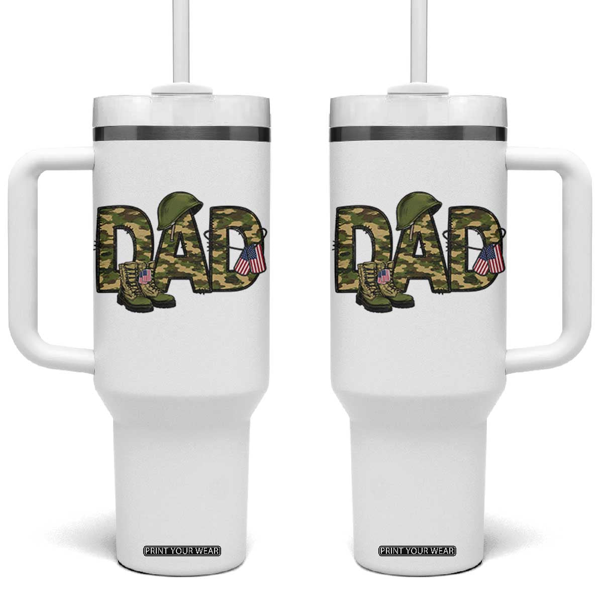 Proud Army Dad USA Flag Camo Tumbler With Handle Fathers Day Gift TS12 One Size: 40 oz White Print Your Wear