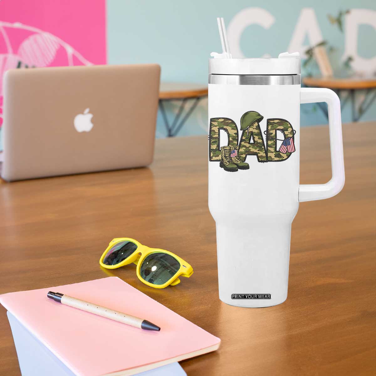 Proud Army Dad USA Flag Camo Tumbler With Handle Fathers Day Gift TS12 Print Your Wear