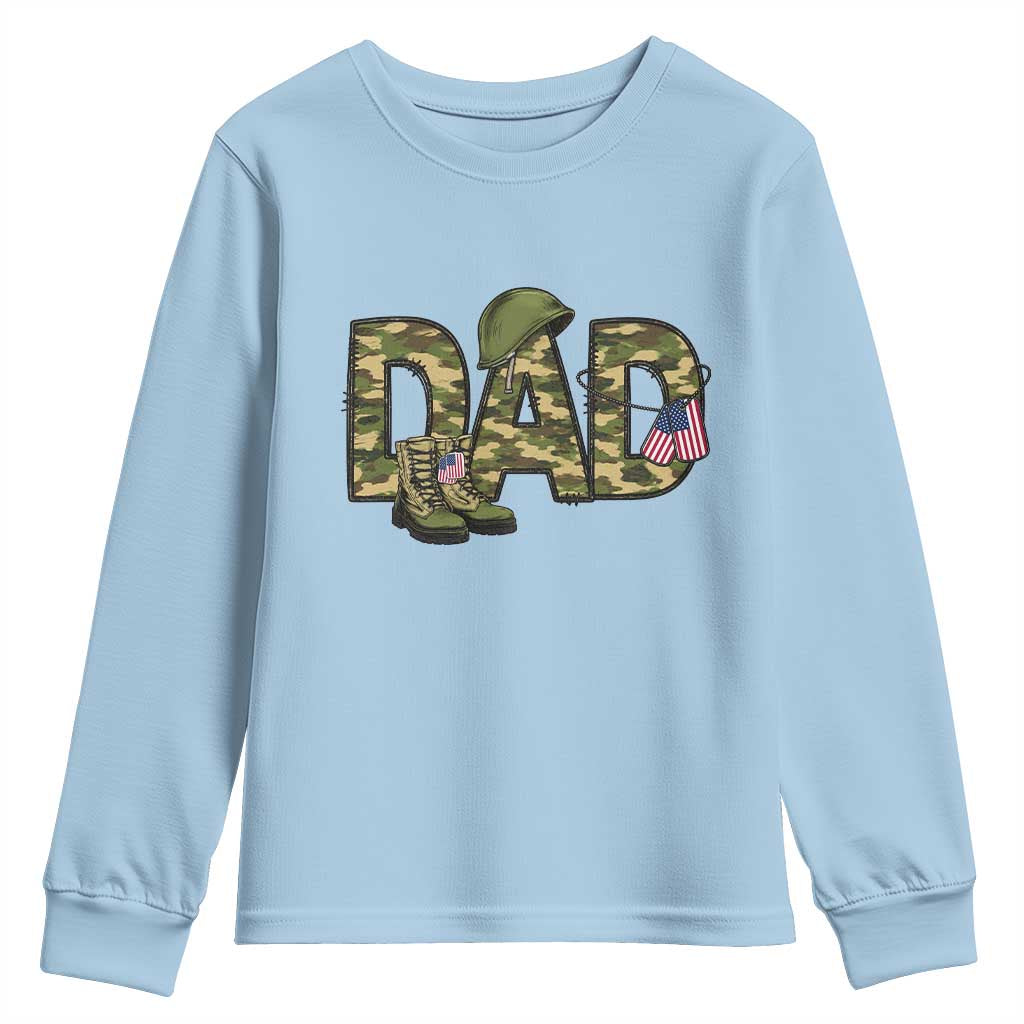 Proud Army Dad USA Flag Camo Youth Sweatshirt Fathers Day Gift TS12 Light Blue Print Your Wear