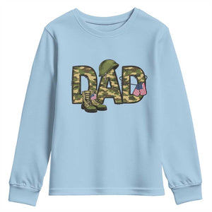 Proud Army Dad USA Flag Camo Youth Sweatshirt Fathers Day Gift TS12 Light Blue Print Your Wear