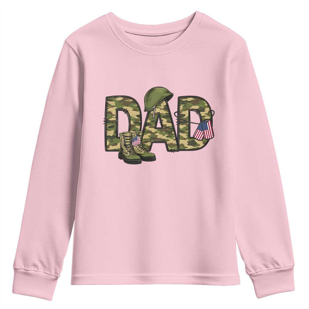 Proud Army Dad USA Flag Camo Youth Sweatshirt Fathers Day Gift TS12 Light Pink Print Your Wear