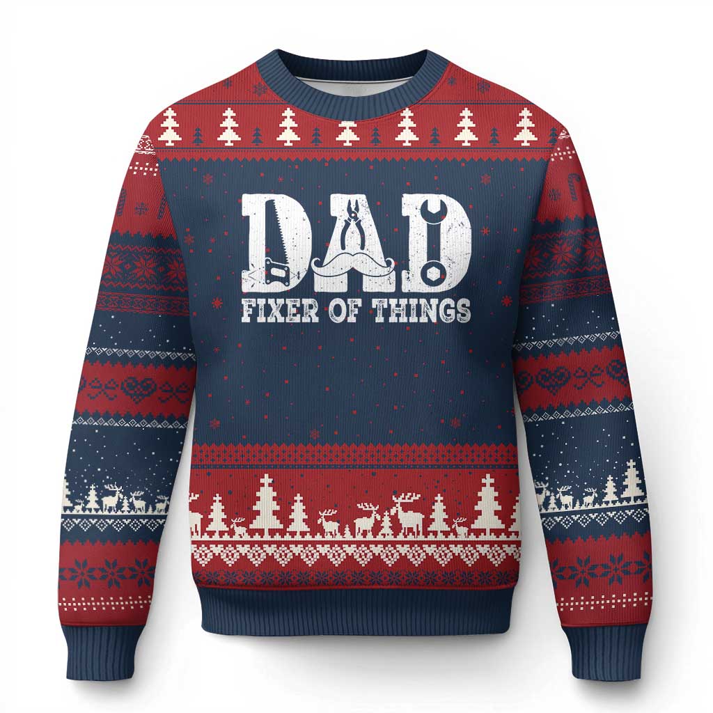 Handyman Dad Fixer Of Everything Ugly Christmas Sweater Funny Garage Papa TS12 Navy Red Print Your Wear